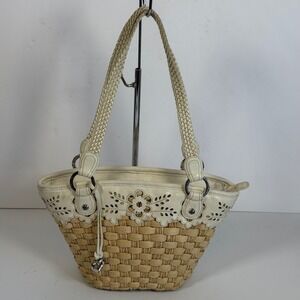 Brighton Straw & Leather Woven Basket Tote Bag Purse Cottagecore Summer Boho